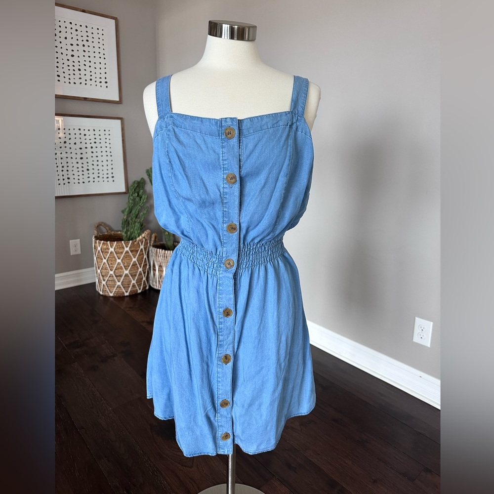 Boutique Lone Tree Tencel Denim Button Up Coastal Western Laidback Dress Large